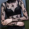 Jastie Sexy Fishnet Women Tops Transparent Mesh Bloge Shirt Blusas Long Maniche Chemise Cheise Femme Casual Femminile Summer 210308