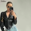 Nibber Fashion PU Skórzany tkanina z pojedynczych kolorowych kurtki w stylu V-Neck stały kolor dla kobiet Casual Street Omotowanie zużycie L220801