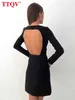 TTQV Fashion Black Mini Dress Lady осень O-образное с длинным рукавом платье Bodyocn Элегантное тонкое классическое платья без спинки для женщин T220804