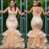 2022 Plus Size Arabic Aso Ebi Gold Mermaid Luxurious Prom Dresses Pärled Crystals Evening Formal Party Second Reception Birthday Engagement Gowns Dress ZJ677