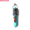 WOJIAER New 7 Chakras Vintage Men Pendant Hexagonal Point Lapis Stone For Women Jewelry BO981