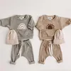 Fashion Kids Clothes Set Toddler Baby Boy Girl Pattern Casual Tops + Child Loose Trousers 2pcs Designer Clothing Outfit 220326