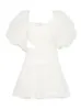 Twotwinstyle solide uitgesneden jurk voor dames v nek korte mouw hoge taille ruches mini -jurken vrouwelijke zomerkleding 220613