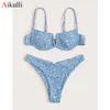 Floral Print Bikini V-Neck Swimsuit Swimwear Women Sexy V-bar Underwired Bikini Set Push Up Bathing Suit Swim Beachwear 220518