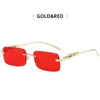 2022 Square Rimless Sunglasses Women Luxury Brand Designer Summer Red Glasses Fashion Sun glasses For Men UV400 Shades