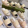 TOP Quality Designers Women Flat Slides Mens Fashion Platform Sandals Straps Affia Effect Fabric Slipper Summer Casual Slippers Summer Beach Shoes With Box NO380