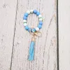 Foreign trade food grade silicone beads bracelet keychain PU leather tassel pendant key ring female multi-color optional