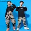 Boy Street Dance Sweatshirt Camouflage Jogger Girl Hip Hop Crop Top Cargo Pants Kids Costume Clothes Set Child Streetwear Outfit AA220316