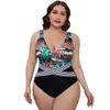 Dames plus size zwemkleding mode zwempak badkleding strandkleding siames multi-kleurig uit één stuk printen rimpel no bh bra bureaus ondersteuning zomer zwempakken bikini's