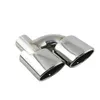 A Pair 63mm Inlet Universal Exhaust Pipe 2-out Chrome Silver 201 Steel Muffler Tips 240mm Outlet Angled Exhaust Nozzles