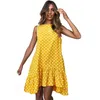 Polka Dot Dress Women New Summer Beach Casual Dress Plus Size Sleeveless yellow Loose A-Line Midi Beach Dresses Vestidos 210302