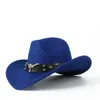 Berets Mode Frauen Männer Wolle Hohl Western Cowboy Hut mit Tauren Gürtel Outback Jazz Toca Sombrero Kappe Größe 56-58CMBerets Delm22