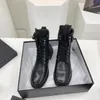 Interlocking Mid-Calf boots lambskin leather check lace-up shoes ankle combat boot low heel Martin booties luxury designers brands shoe factory footwear