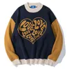 Erkek Hip Hop Örme Jumper Sweaters Sevimli Kalp Mektubu Baskı Patchwork Sokak Giyim Harajuku Sonbahar Sıradan Gevşek Kakiller UNISEX T220730