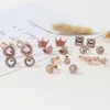 Pendientes populares de alta calidad de Plata de Ley 925 de oro rosa, pendientes redondos de amor con corona para mujer, accesorios de joyería para mujer 9722229