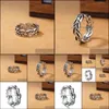 Band Rings Jewelry S925 Sier Antique Hollow Out Leaves Adjustable Women Drop Delivery 2021 Qxbd7
