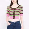 Kvinnors stickor Tees Fashion Designer Sweater Croped Cardigan 2022 Summer Hollow Out Square Collar Kort ärm Slim Striped Knit Topwomen '