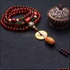 Kinesiska stilprodukter Naturliga tibetanska röda Cornu Buddha -pärlarmband 108 DIY med olivkärna och sandelträ Bambu -knutdroppleverans 2021
