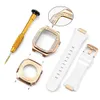 Modification du boîtier doré en diamant Bracelets en métal noble pour bracelets Apple Watch 41mm 44mm Bracelet en acier inoxydable 2 en 1 Correa iWatch band 45mm SE 7 6 5 4