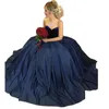 2022 Navy Blue Satin Ball Balls Prom Dresses Velvet Sweetheart Top Evening Party Gowns Vestido de Gala