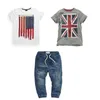 Одежда наборы мальчиков Летняя одежда с британским и американским флагом детские футболки Джинсы Kids RetailClothing
