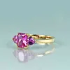 Gems skönhet 14k guld fylld sterling silver ädelsten ringar petite rosa safir tre-sten förlovningsring för kvinnor bröllop