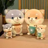 Cm Kawaii Shiba Inu Dog Plush Toys Stuffed Soft Animal Cushion Holding Bubble Tea cup Dolls For Girls Birthday Gifts J220704