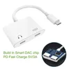 2 I 1 Dual Type-C DAC Jack Earphone Adapter för Samsung S20 Note10 Huawei Xiaomi LG USB-C Typ C till 3,5 mm Aux Audio Hörlurar Splitterladdningskonverterare med paket