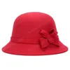 Vintage Women Wool Bucket Hat Dome Rose Flower Felt Hats Ladies Fashion Party Fedora Hat Autumn Winter