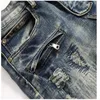 Men's Jeans Selling Men's Denim Trousers Original Design Stitching Blue Hole Patch Small Straight Tube Stretch Motorcycle Pants