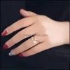 Band Rings Simple Sier Ring Geometric Jewelry Zircon Wild Micro-Set Water Drop Double-Layer Opening Personality Trend Irregar Delivery Dhncq