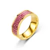 banda de an￩is de diamante feminino tr￪s fileiras cheias de cristal em a￧o inoxid￡vel anel anel cl￡ssico anel para homens j￳ias de moda de ouro da mulher e arenoso