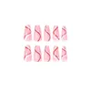 False Nails Fake Pink Wave Line Wear Detachable Coffin Tips Press on Nail Ballerina t Shape Full Cover Manicure with Drill 0616