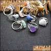Solitaire Ring Rings Jewelry Natural Stone Heart Tigers Eye Turquoise Lapis Quartz Amethyst Opal Crystal Finger For Women Drop Delivery 2021