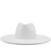 Brede Rand Hoeden Britse Stijl Winter Wol Effen Klassieke Fedora Cap Mannen Vrouwen Panama Jazz Hoed 9.5CM Big White