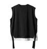 Męskie Tank Topy Czarne Białe Mężczyźni Splice Ribbon Hem Loose Męski Streetwear Hip Hop Japan Style Bez rękawów