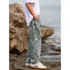 Private Hinker Baggy Straightleg heren gewassen jeans vintage mode mannelijke denim broek streetwear hiphop casual solide broek j220629