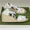2022 womens colorful platform slippers 55mm Canvas covered platform sandals espadrille wedges with box and dust bags2863