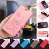 Premium PU lederen telefoonhoesjes voor iPhone 7 8 Xr 11 12 13 14 15 Pro Max Samsung S22 Lotus patroon portemonnee flip met kaartsleuven beschermhoes