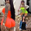 Perakende ve Toptan Seksi Kadın Tulumları Moda Playsuit Omuz Omuz Neon Bodysuits Kadın Elastik Skinny Scepers