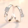 Classic Copper Silver Plated Resizeable Open Couple Ring Men Women Adjustable Crystal Wedding Rings Valentine's Day Gift Jewelry