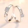 Classique Cuivre Argent Plaqué Redimensionnable Ouvert Couple Anneau Hommes Femmes Réglable Cristal Anneaux De Mariage Saint Valentin Cadeau Bijoux