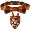 Halloween Dog Collars Breakaway Bandana Set Verstelbare Plaid Bowtie en Scarf Triangle Bibs