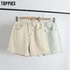 toppies verano beige verde jeans pantalones cortos de mezclilla de cintura alta para mujeres vintage streetwear LJ200818