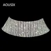 Chokers Blask srebrny kolor kryształowy łańcuch kołnierzyka Choker Naszyjnik Bridal Women Wedding Party Diamante Rhinestone Biżuter