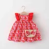 Baby Mädchen Kleid Kinder Baumwolle Prinzessin Kleider Fliegenärmel Kleider 1 bis 3 Jahre Kinder Kleidung mit Blumenmuster 2022 Sommerkostüm G220518