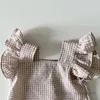 Bebê crianças conjuntos de roupas xadrez verão meninas plissado manga mosca topos shorts 2 pçs crianças roupas algodão a88271841296