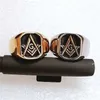 Roestvrij staal mode masonisch signet vrijmetselaar ring uniek zwart heren kompas en vierkante lodge embleem mason rings sieraden