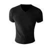 Korean Summer Solid V Neck T-shirts män kläder Slim Fit Simple All Match Short Sleeve Casual Basic Tees Homme Streetwear 3XL-M Y220606