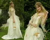 Rococo Inspired Fairy Princess Corset Wedding Dress Off the Shoulder Vintage Victorian A Line Bridal Gowns Gold Lace Floral Appliques Renaissance Bride Dresses